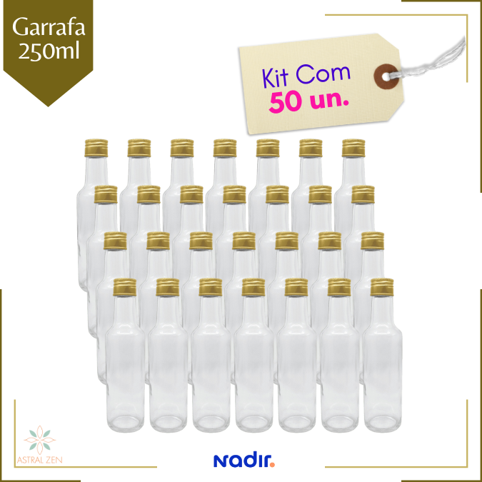 Garrafa de Vidro  250ml Para Azeite, Conservas, Suco, Chás, Molhos e Bebidas - Com Tampa