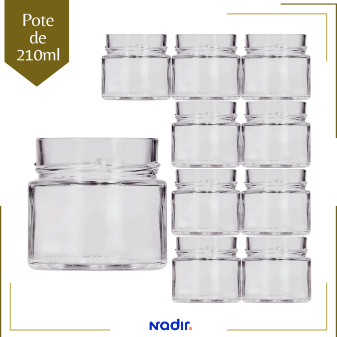 Pote de Vidro La Pianezza 210ml Para Doces Geleias Velas Sem Tampa Perfil Largo - 10un