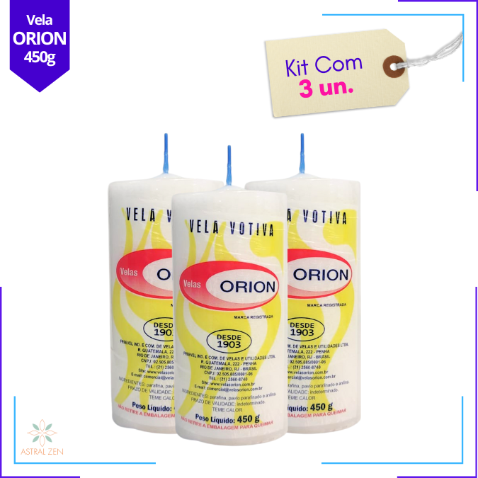 Vela Votiva Orion 9 dias 100% Parafina Pura 450 gramas