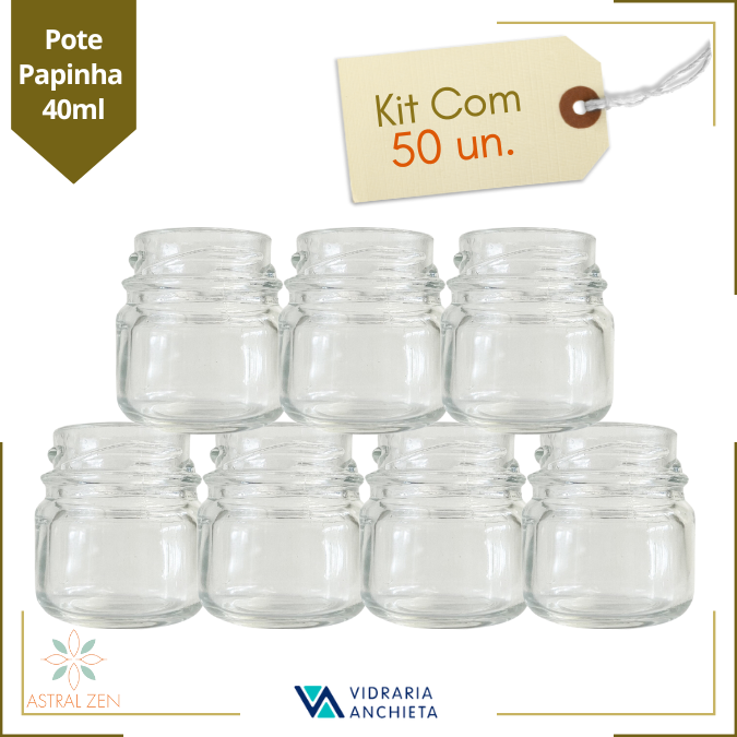 Pote de Vidro Sem Tampa Papinha Redondo 40ml Para Doces Geleias Brigadeiros Bolos Velas Lembranças - 50 Unds