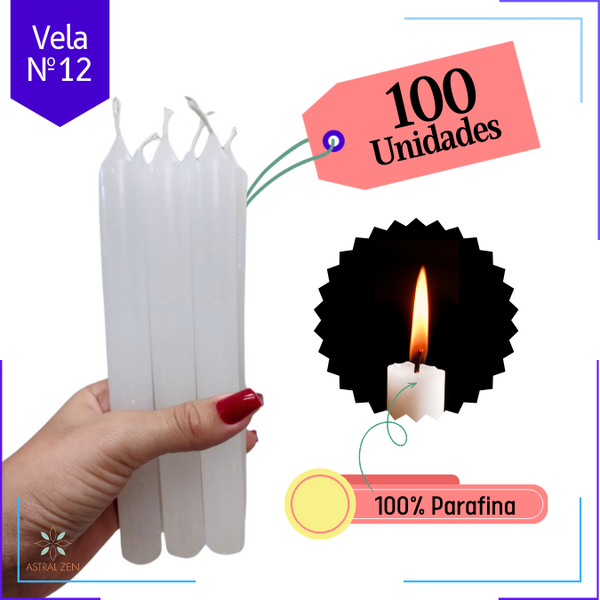 Velas Brancas Palito 100% Parafina Pura 7 Horas Com Valor de Atacado  Nº12 - (17,5 x 2cm)