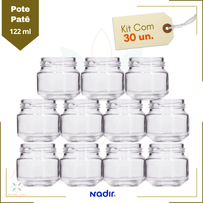 Pote de Vidro Patê 122ml Doces  Bolos Geleias Lembranças Sem Tampa 10unids ou 30unids