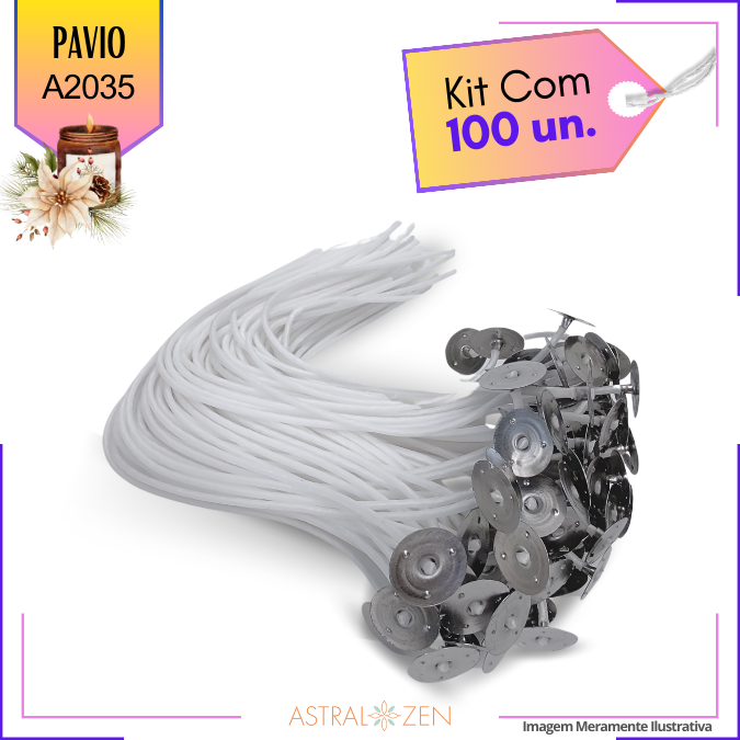 Pavio Para Vela Artesanal 18cm Kits com 20 e 100un Montado com Ilhós Pavio B2010-B2020-B2030-A2035-B2040