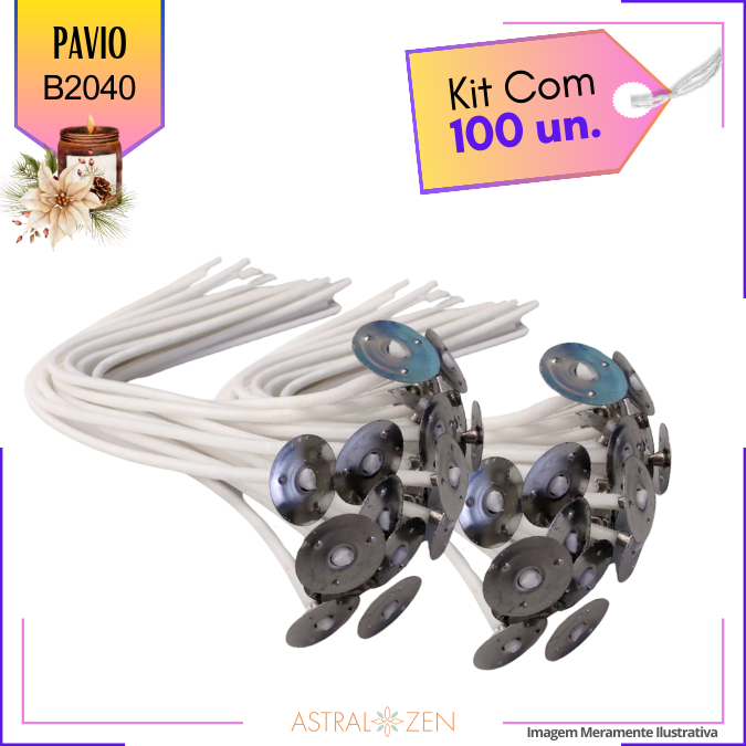 Pavio Para Vela Artesanal 18cm Kits com 20 e 100un Montado com Ilhós Pavio B2010-B2020-B2030-A2035-B2040