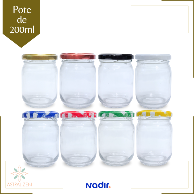 Pote de Vidro 200ml Doces  Bolos Geleias Lembranças Com Tampa De Metal - 10 Unds