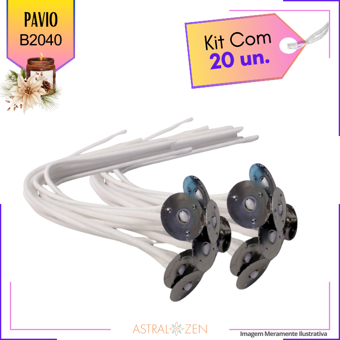 Pavio Para Vela Artesanal 18cm Kits com 20 e 100un Montado com Ilhós Pavio B2010-B2020-B2030-A2035-B2040