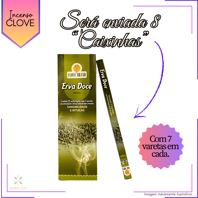 Incenso Clove Brand Erva Doce - Kit com 8 Iguais ou Variados