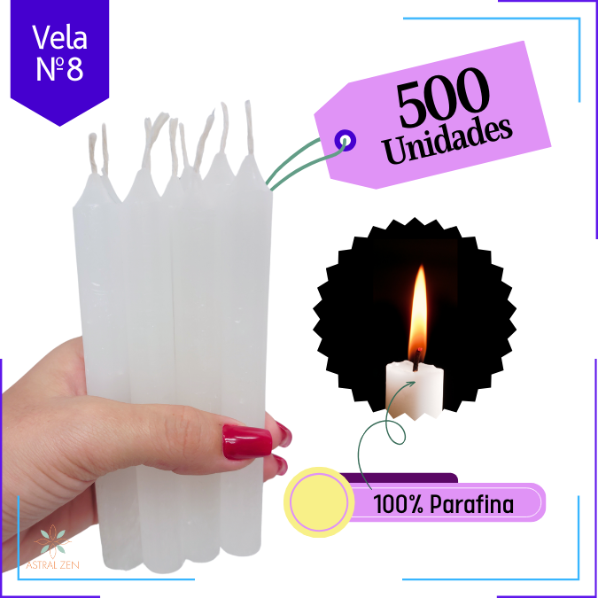 Velas Brancas Palito 100% Parafina Pura Com Valor de Atacado Nº8  (16 x 1,5 cm.) 5 Horas