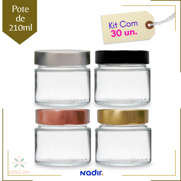 Pote de Vidro La Pianezza 210ml Para Doces Geleias Velas Com Tampa Perfil Largo +4 Opções de Cores de Tampa