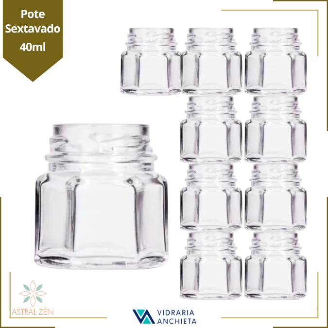 Pote de Vidro Sextavado 40ml Doces  Bolos Geleias Lembranças Sem Tampa - 30 Unds