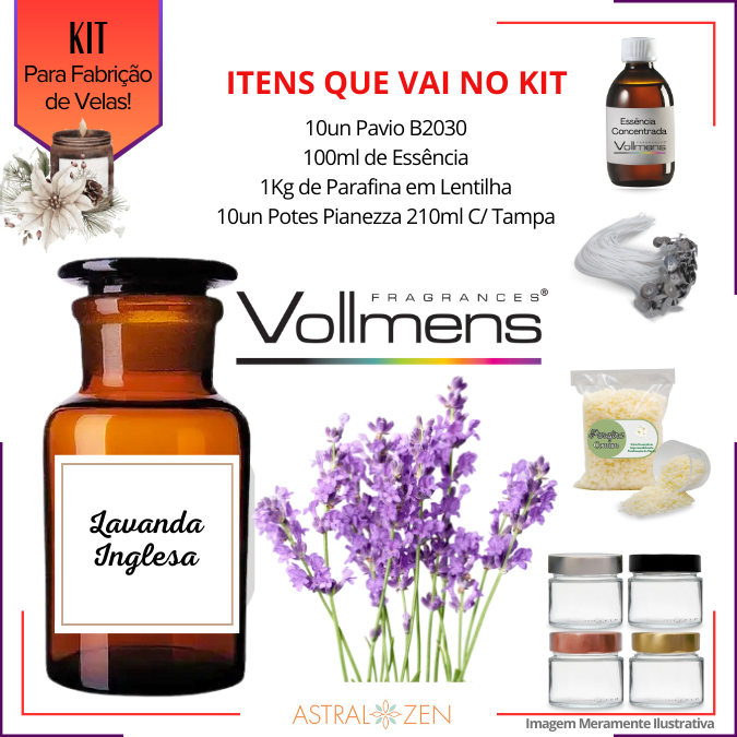 Kit Para Fabricação de Velas Artesanais 10un Potes 210ml 1Kg de Cera de Coco 10un Pavio B2030 100ml de Essência