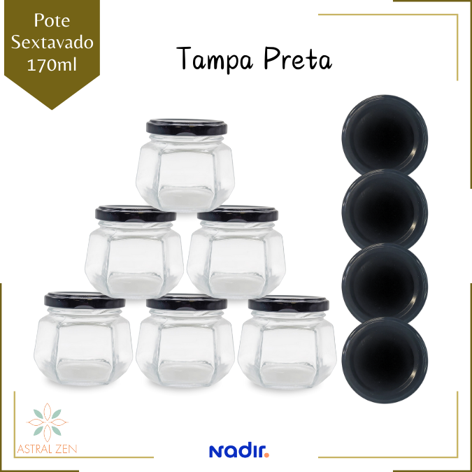 Pote de Vidro 170ml Sextavado Doces  Bolos Geleias Lembranças Com Tampa De Metal - 10 Unds