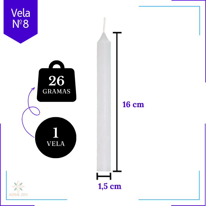 Velas Brancas Palito 100% Parafina Pura Com Valor de Atacado Nº8 -  (16 x 1,5 cm.) 5 Horas