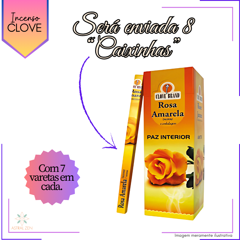 Incenso Clove Brand Rosa Amarela - Kit com 8 Iguais ou Variados