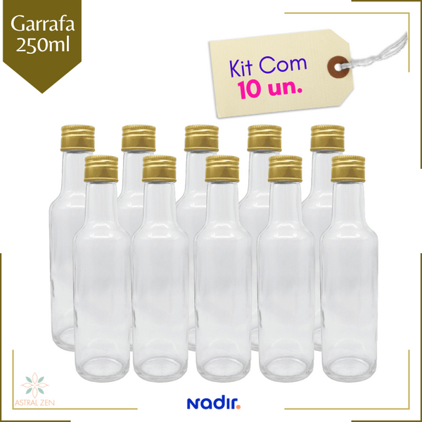 Garrafa de Vidro  250ml Para Azeite, Conservas, Suco, Chás, Molhos e Bebidas - Com Tampa