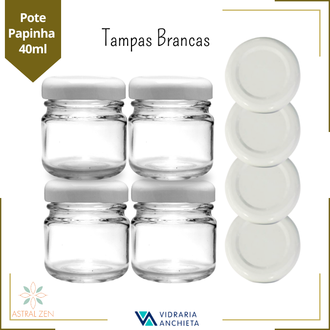 Pote de Vidro Papinha 40ml Doces  Bolos Geleias Lembranças Com Tampa De Metal - 30 Unds