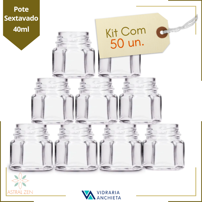 Pote de Vidro Sem Tampa Sextavado 40ml Para Doces Geleias Brigadeiros Bolos Velas Lembranças - 50 Unds