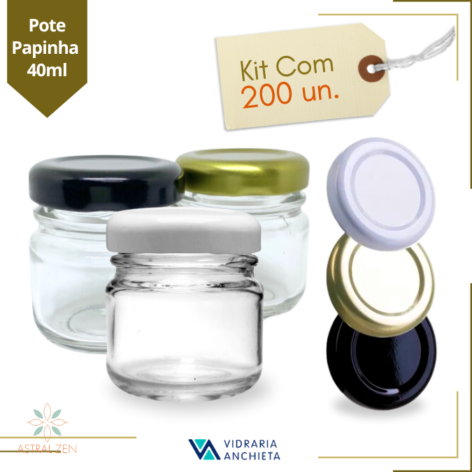 Pote de Vidro Com Tampa Papinha Redondo 40ml Para Doces Geleias Brigadeiros Bolos Velas Lembranças - 200 Unds