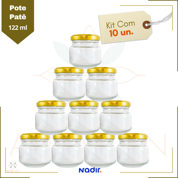 Pote de Vidro Patê 122ml Doces  Bolos Geleias Lembranças Com Tampas Metálicas - 10unds