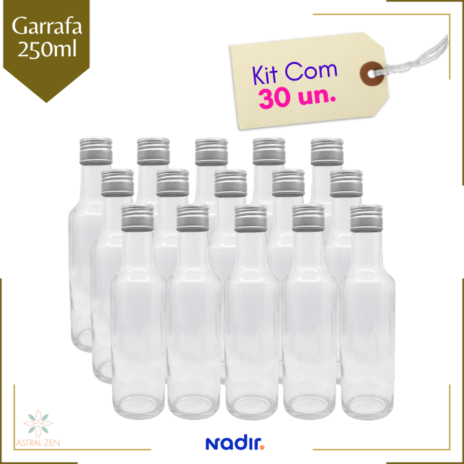 Garrafa de Vidro  250ml Para Azeite, Conservas, Suco, Chás, Molhos e Bebidas - Com Tampa