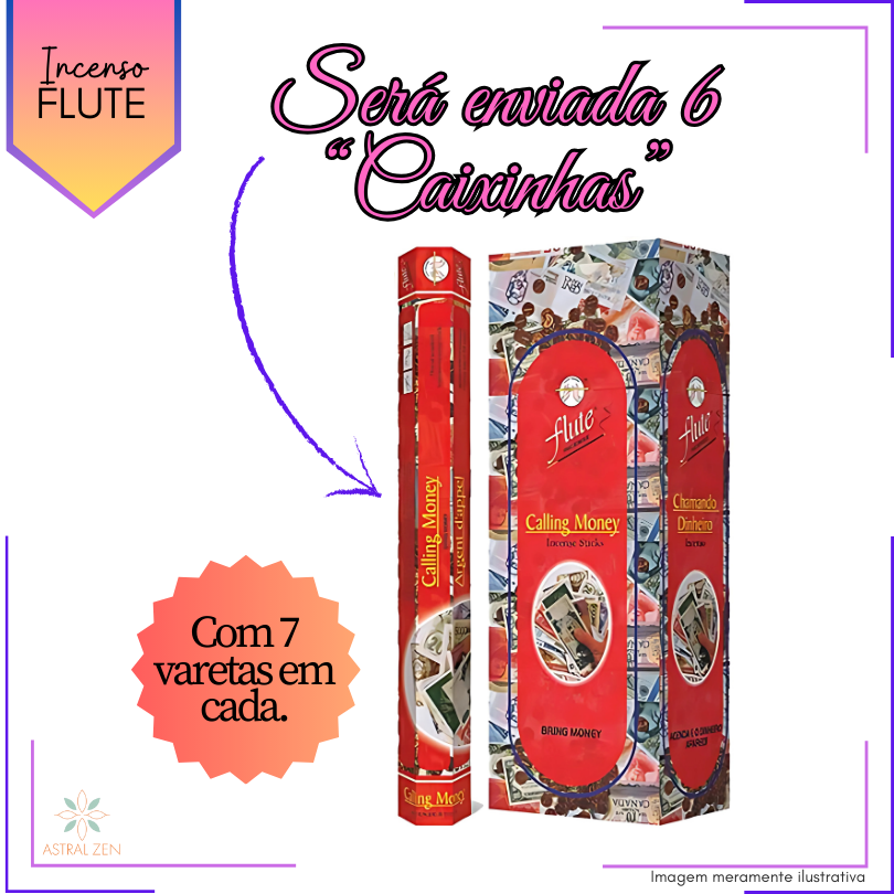 Incenso Flute Chamando Dinheiro - Kit com 6 Iguais ou Variados