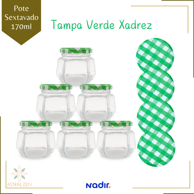 Pote de Vidro 170ml Sextavado Doces  Bolos Geleias Lembranças Com Tampa De Metal - 10 Unds