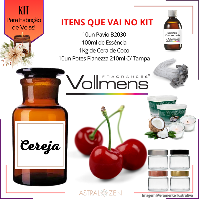 Kit Para Fabricação de Velas Artesanais 10un Potes 210ml 1Kg de Cera de Coco 10un Pavio B2030 100ml de Essência