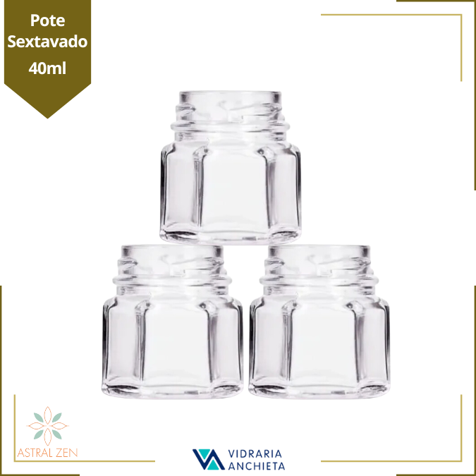 Pote de Vidro Sem Tampa Sextavado 40ml Para Doces Geleias Brigadeiros Bolos Velas Lembranças - 50 Unds