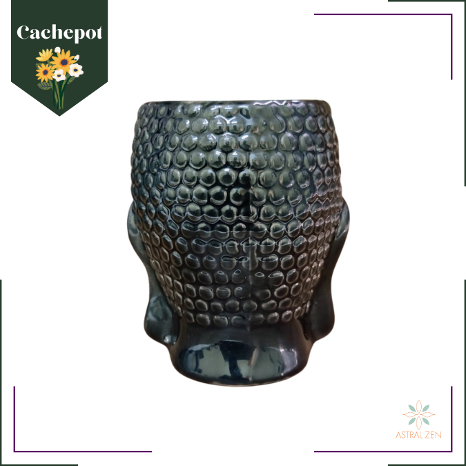 Cachepot para Suculentas Cabeça de Buda Preto