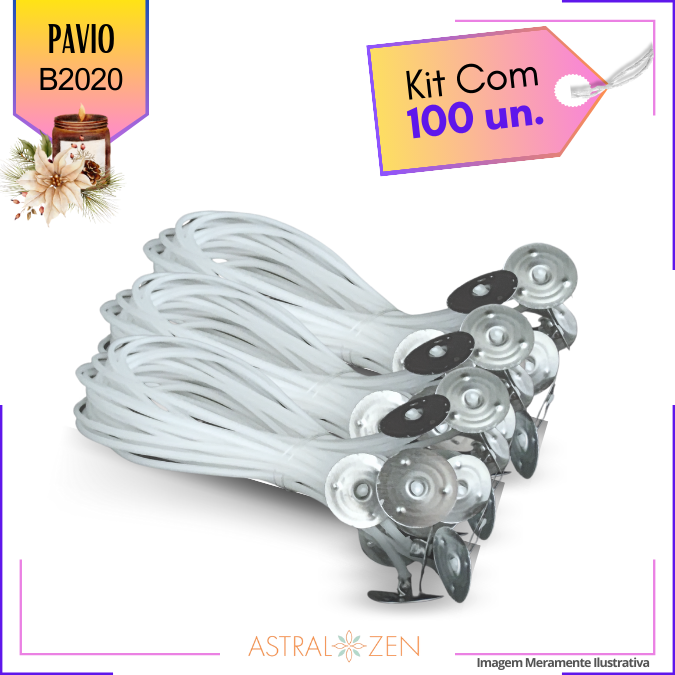 Pavio Para Vela Artesanal 18cm Kits com 20 e 100un Montado com Ilhós Pavio B2010-B2020-B2030-A2035-B2040