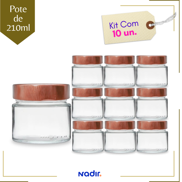 Pote de Vidro La Pianezza 210ml Para Doces Geleias Velas Com Tampa Perfil Largo - 10un