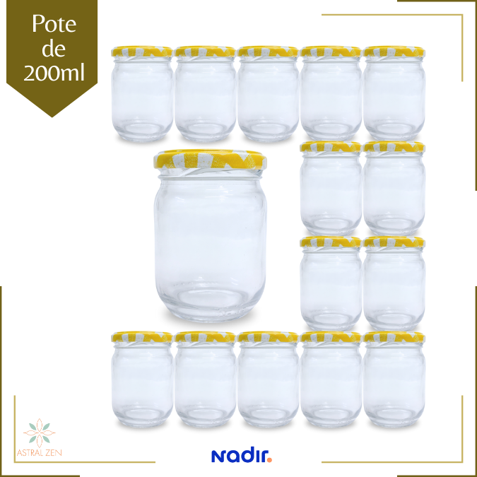 Pote de Vidro 200ml Doces  Bolos Geleias Lembranças Com Tampa De Metal - 10 Unds