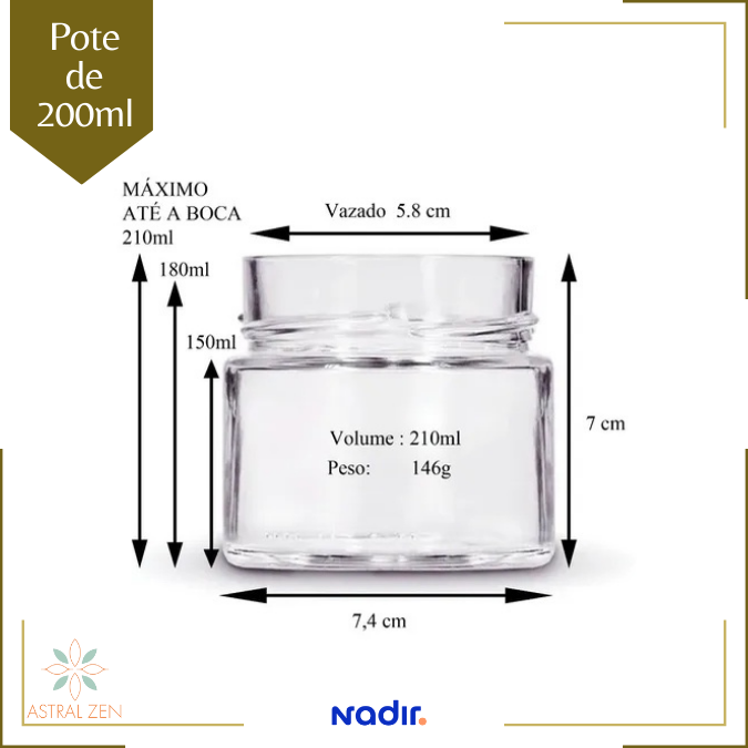 Pote de Vidro La Pianezza 210ml Para Doces Geleias Velas Sem Tampa Perfil Largo - 10un