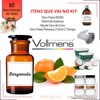 Kit Para Fabricação de Velas Artesanais 10un Potes 210ml 1Kg de Cera de Coco 10un Pavio B2030 100ml de Essência