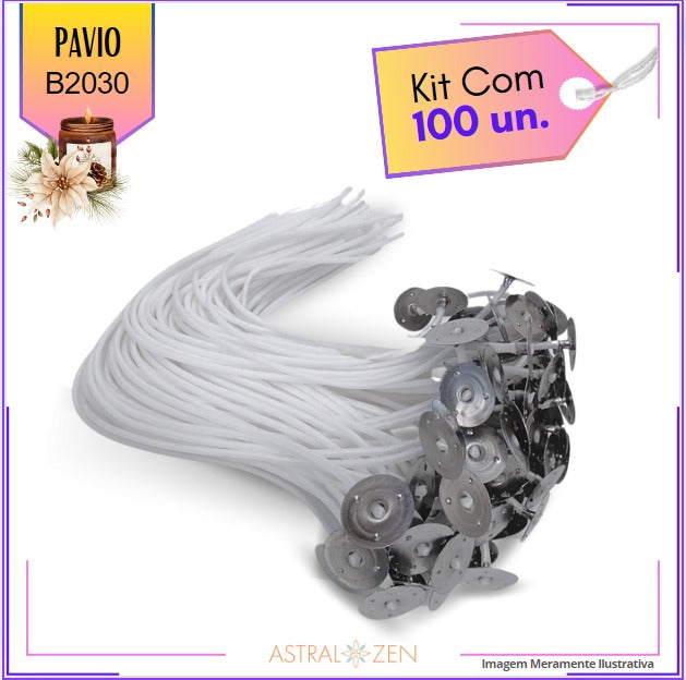 Pavio Para Vela Artesanal 18cm Kits com 20 e 100un Montado com Ilhós Pavio B2010-B2020-B2030-A2035-B2040