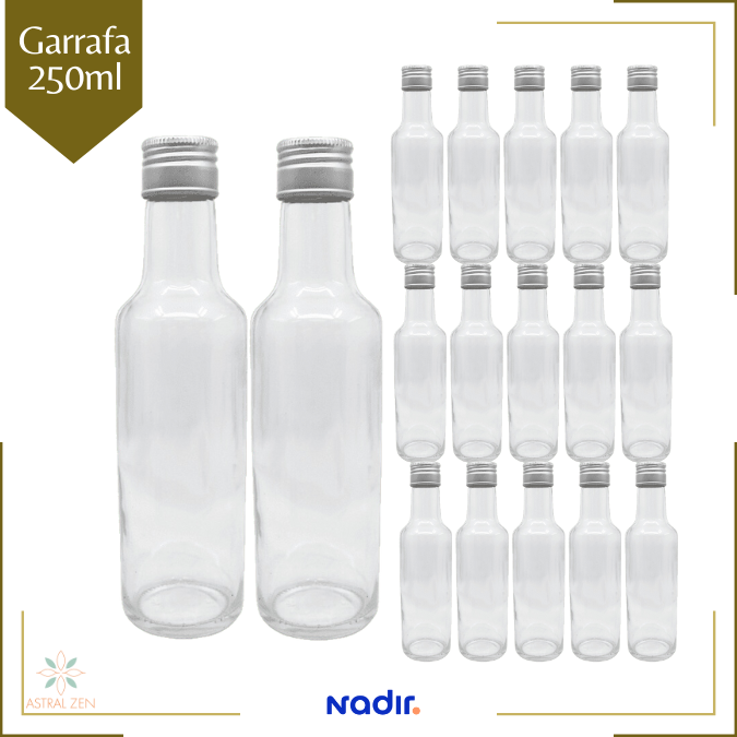 Garrafa de Vidro  250ml Para Azeite, Conservas, Suco, Chás, Molhos e Bebidas - Com Tampa