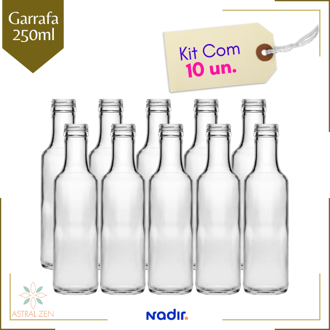 Garrafa de Vidro Para Azeite, Conservas, Suco, Chás, Molhos e Bebidas 250ml  Sem Tampa