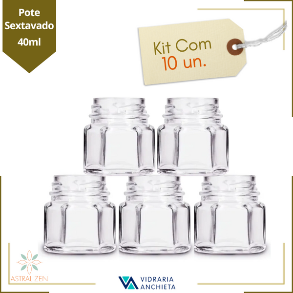 Pote de Vidro Sextavado 40ml Doces  Bolos Geleias Lembranças Sem Tampa - 10 Unds