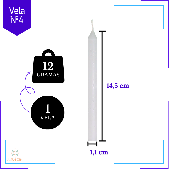 Velas Brancas Palito 100% Parafina Pura  Com Valor de Atacado Nº4 (14,5 Cm X 1,1 Cm) 2 Horas