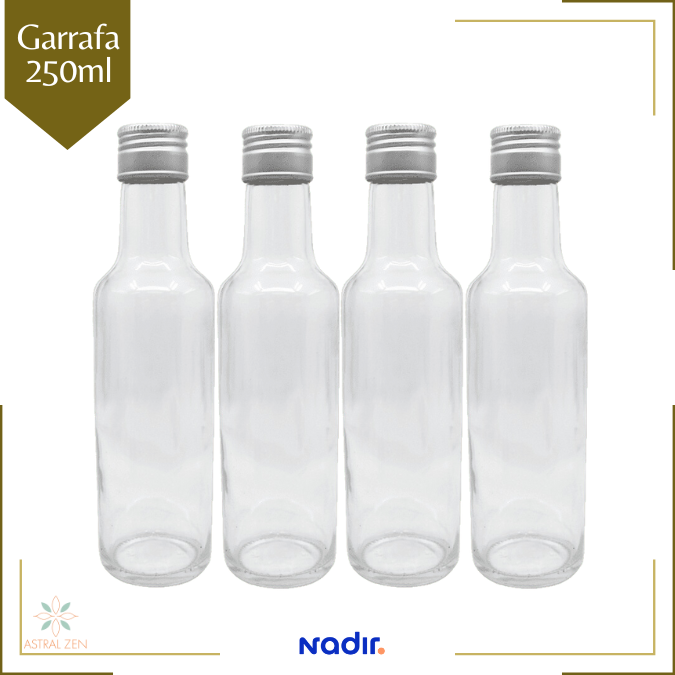 Garrafa de Vidro  250ml Para Azeite, Conservas, Suco, Chás, Molhos e Bebidas - Com Tampa