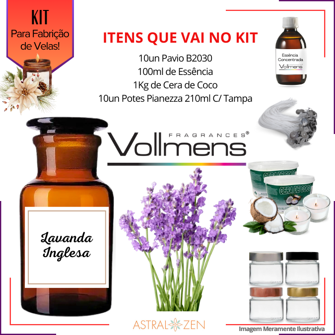 Kit Para Fabricação de Velas Artesanais 10un Potes 210ml 1Kg de Cera de Coco 10un Pavio B2030 100ml de Essência