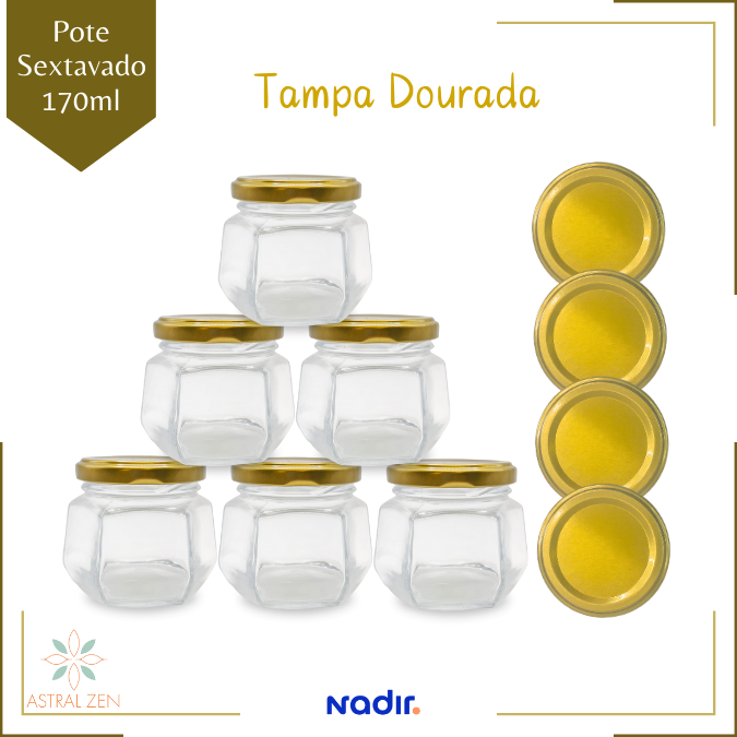 Pote de Vidro 170ml Sextavado Doces  Bolos Geleias Lembranças Com Tampa De Metal - 10 Unds