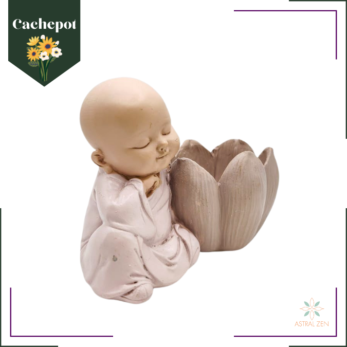 Vaso Para Suculenta Cachepot Monge Decorativo Buda em Flor de Lótus