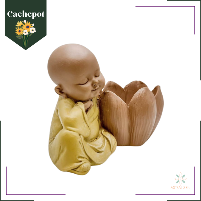 Vaso Para Suculenta Cachepot Monge Decorativo Buda em Flor de Lótus