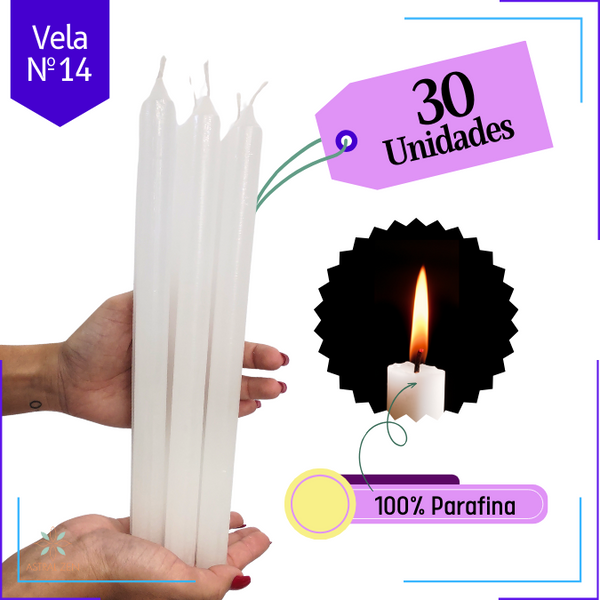 Velas Brancas Palito 100% Parafina Pura 12 Horas Com Valor de Atacado Nº14 - (28 x 2 cm.)