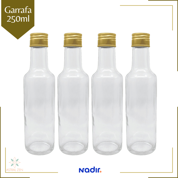 Garrafa de Vidro  250ml Para Azeite, Conservas, Suco, Chás, Molhos e Bebidas - Com Tampa