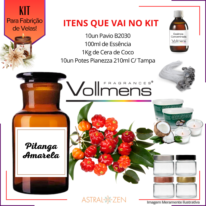 Kit Para Fabricação de Velas Artesanais 10un Potes 210ml 1Kg de Cera de Coco 10un Pavio B2030 100ml de Essência