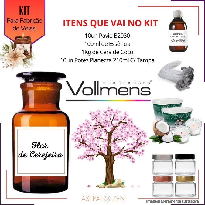 Kit Para Fabricação de Velas Artesanais 10un Potes 210ml 1Kg de Cera de Coco 10un Pavio B2030 100ml de Essência