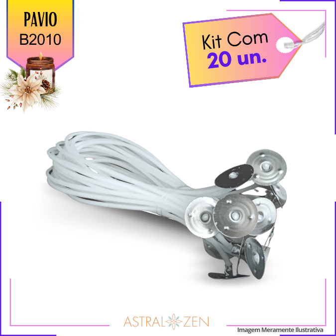 Pavio Para Vela Artesanal 18cm Kits com 20 e 100un Montado com Ilhós Pavio B2010-B2020-B2030-A2035-B2040