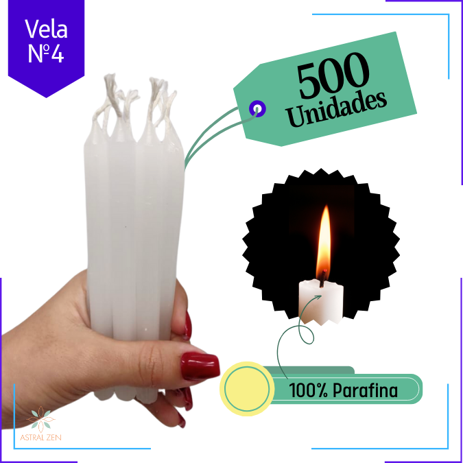 Velas Brancas Palito 100% Parafina Pura  Com Valor de Atacado Nº4 (14,5 Cm X 1,1 Cm) 2 Horas